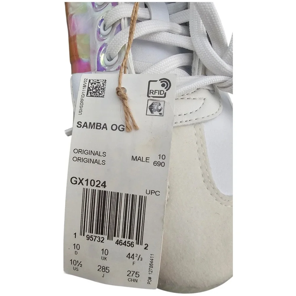 Adidas Mens Samba OG Size 10.5 White Iridescent Holographic Leather Sneakers